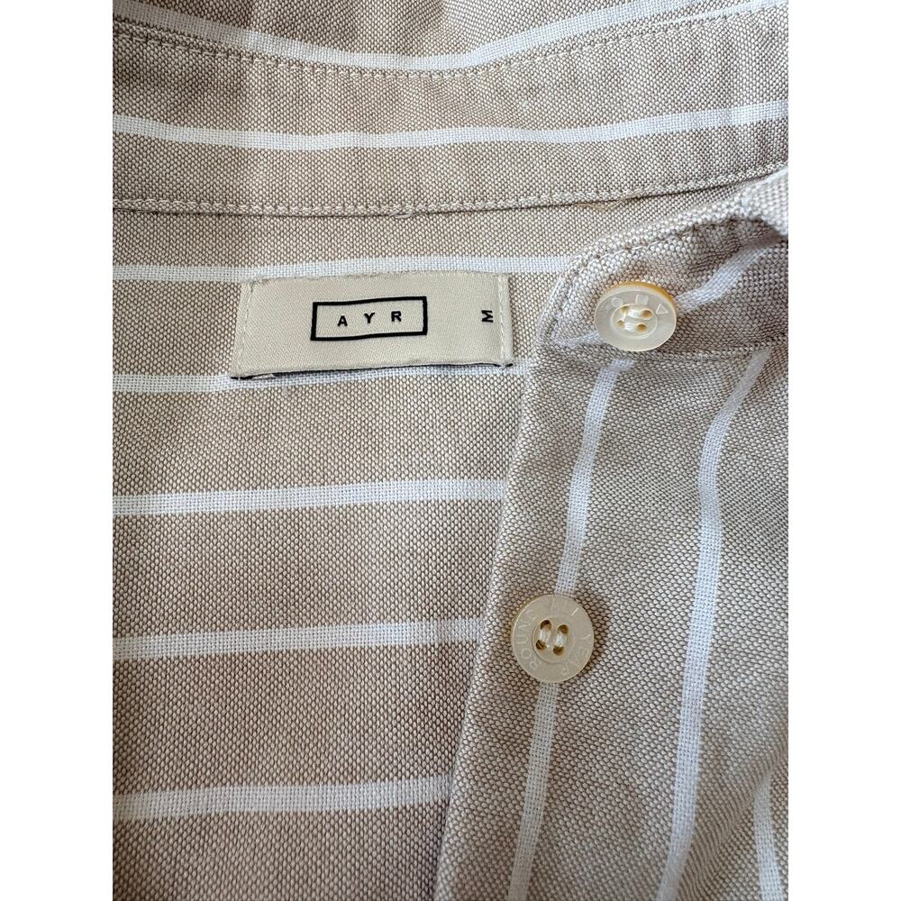 AYR Women's Tan Beige Pinstripe Cotton Oxford Button Down Shirt Oversized M - Picture 7 of 7